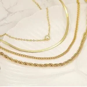 14K Gold Plated 4pc CZ Rope Chain Necklace Set